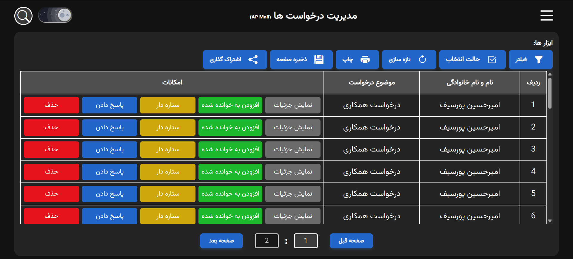 پنل مدیریت